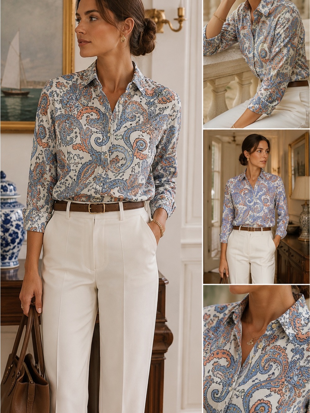 NWOT Talbots Women’s Paisley Button Front Shirt 100% Cotton Med Coastal Luxury